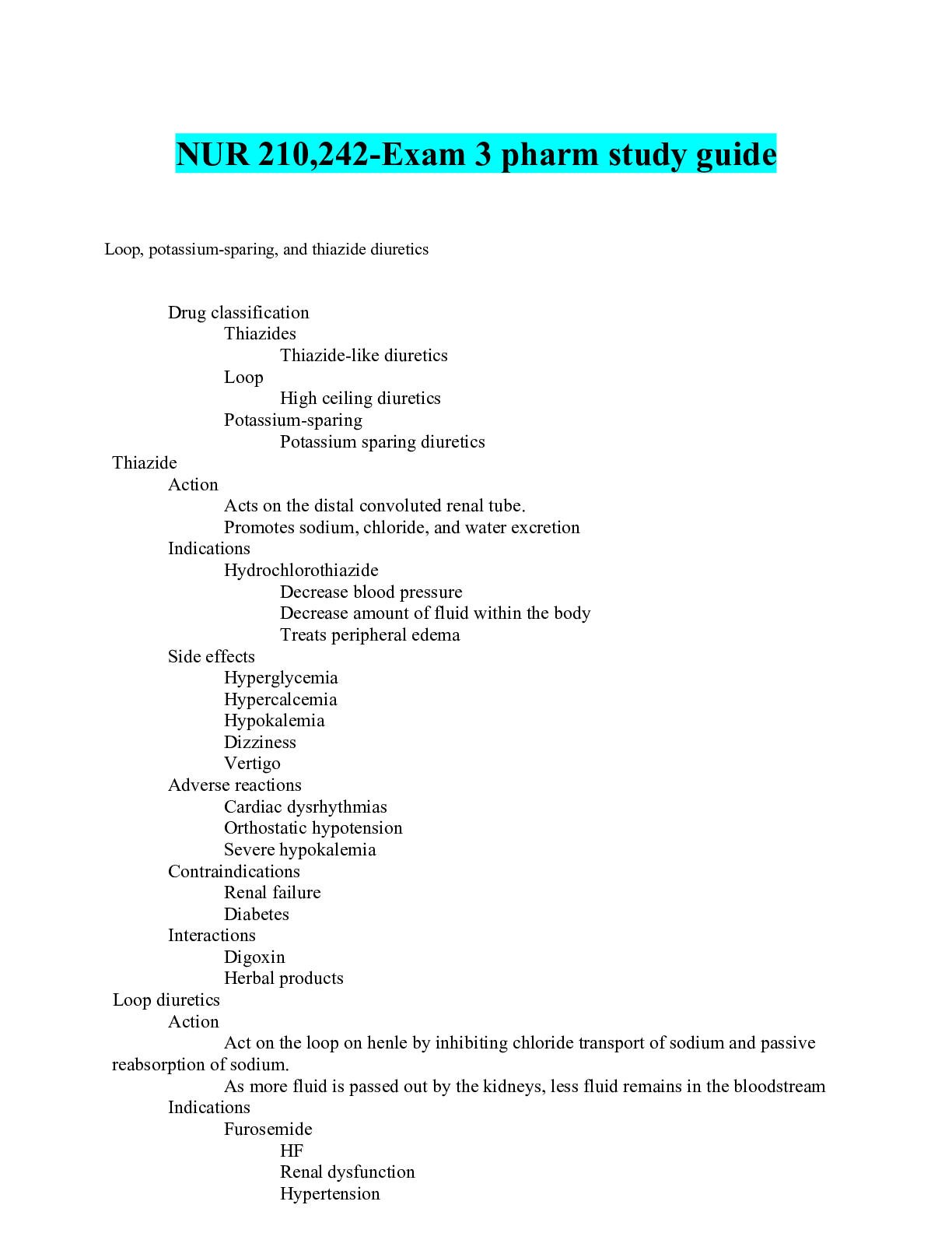 Preview of NUR 210,242-Exam 3 pharm study guide